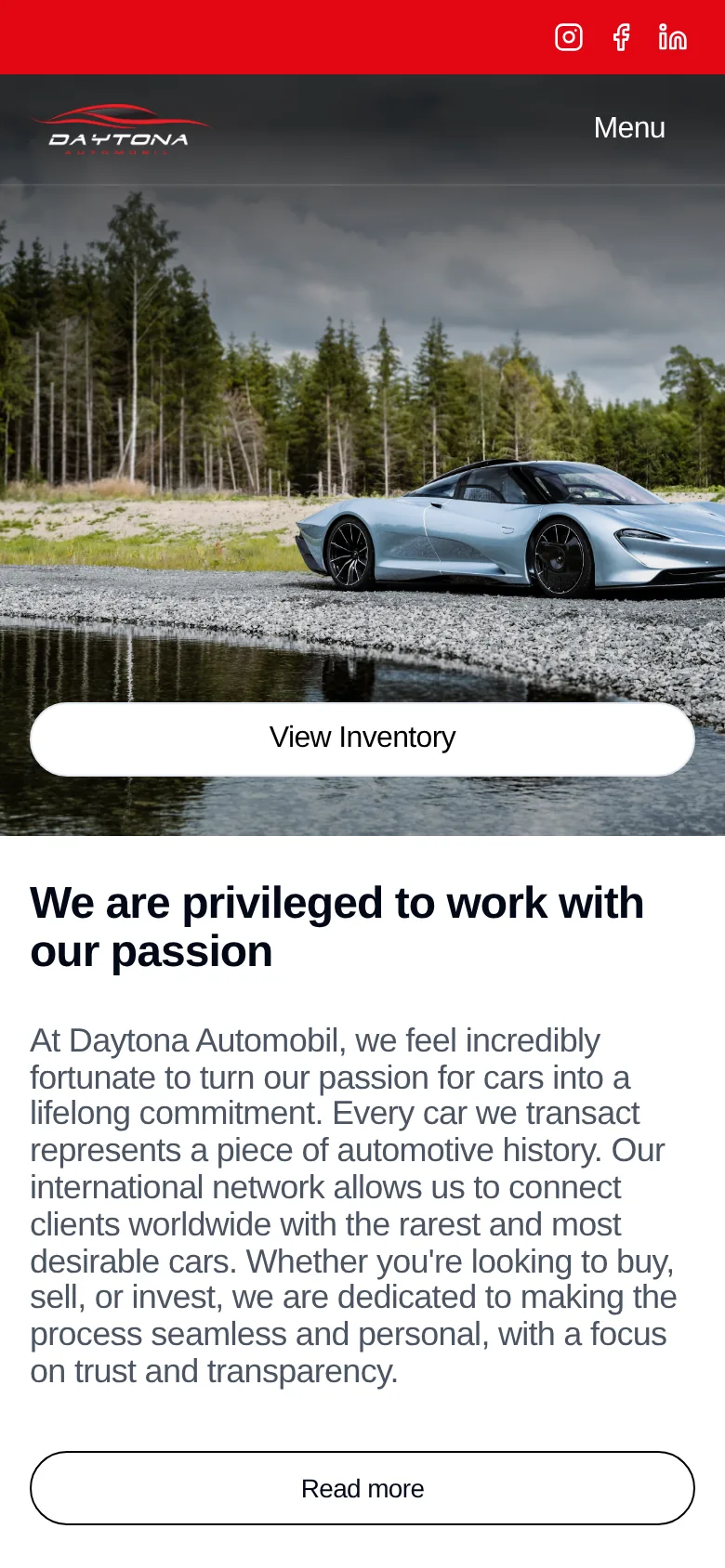 Startsidan för Daytona Automobil i mobilen