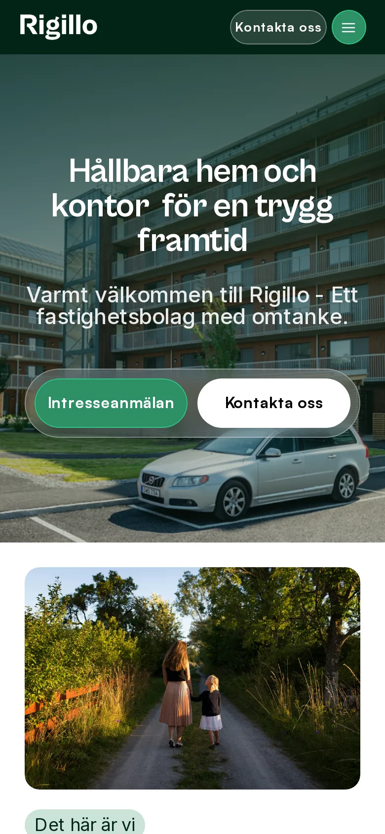 Startsidan för Rigillo Fastigheter i mobilen