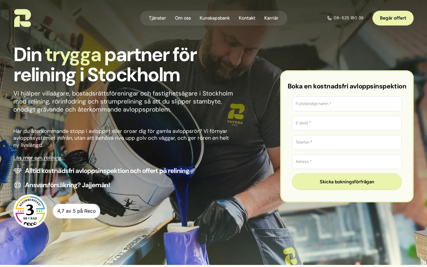 Startsidan för Trygga Rör i datorn